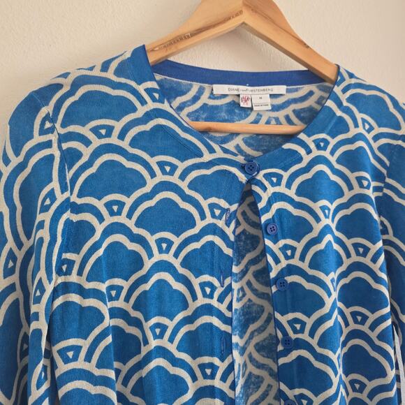 Diane Von Furstenberg Ibiza Silk Cashmere Blend Cardigan Blue Size M Slim Fit - Picture 2 of 8